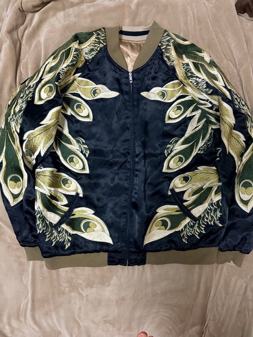 ２面用 Japanese Script 鳥 日本限定スカジャン vintage 鷹虎龍刺繍/別珍リバーシブルスカジャン Japanesque JSKJ-006 和柄