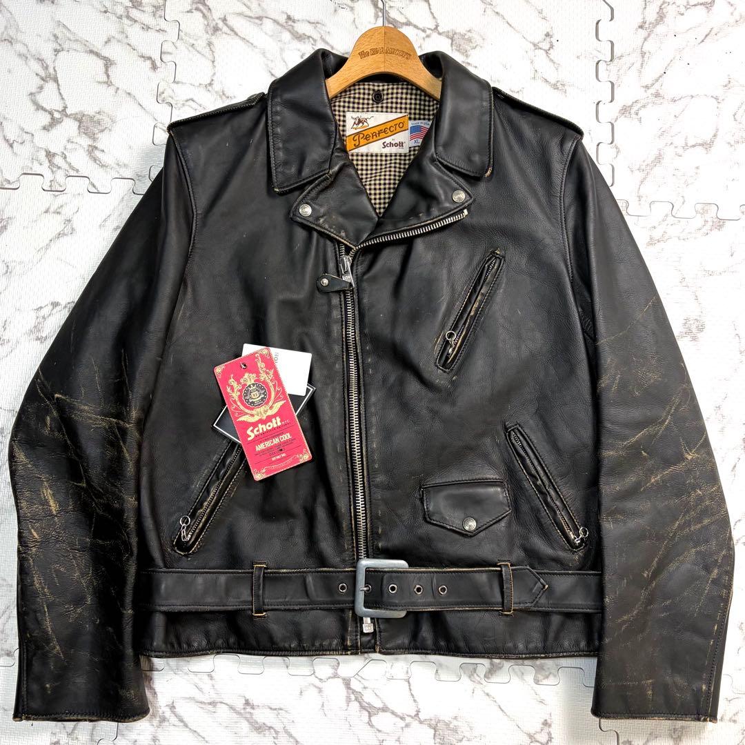XL/使用数回✨【米国製】schott 110周年 ダブルライダース 黒 牛革