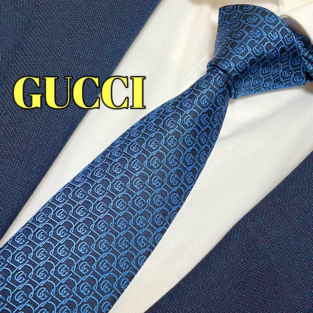 未使用 タグ付き 現行 グッチ GG柄 ダブルG 蜂 ネイビー ブルー 総柄
