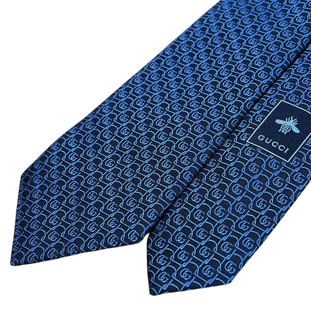 未使用 タグ付き 現行 グッチ GG柄 ダブルG 蜂 ネイビー ブルー 総柄