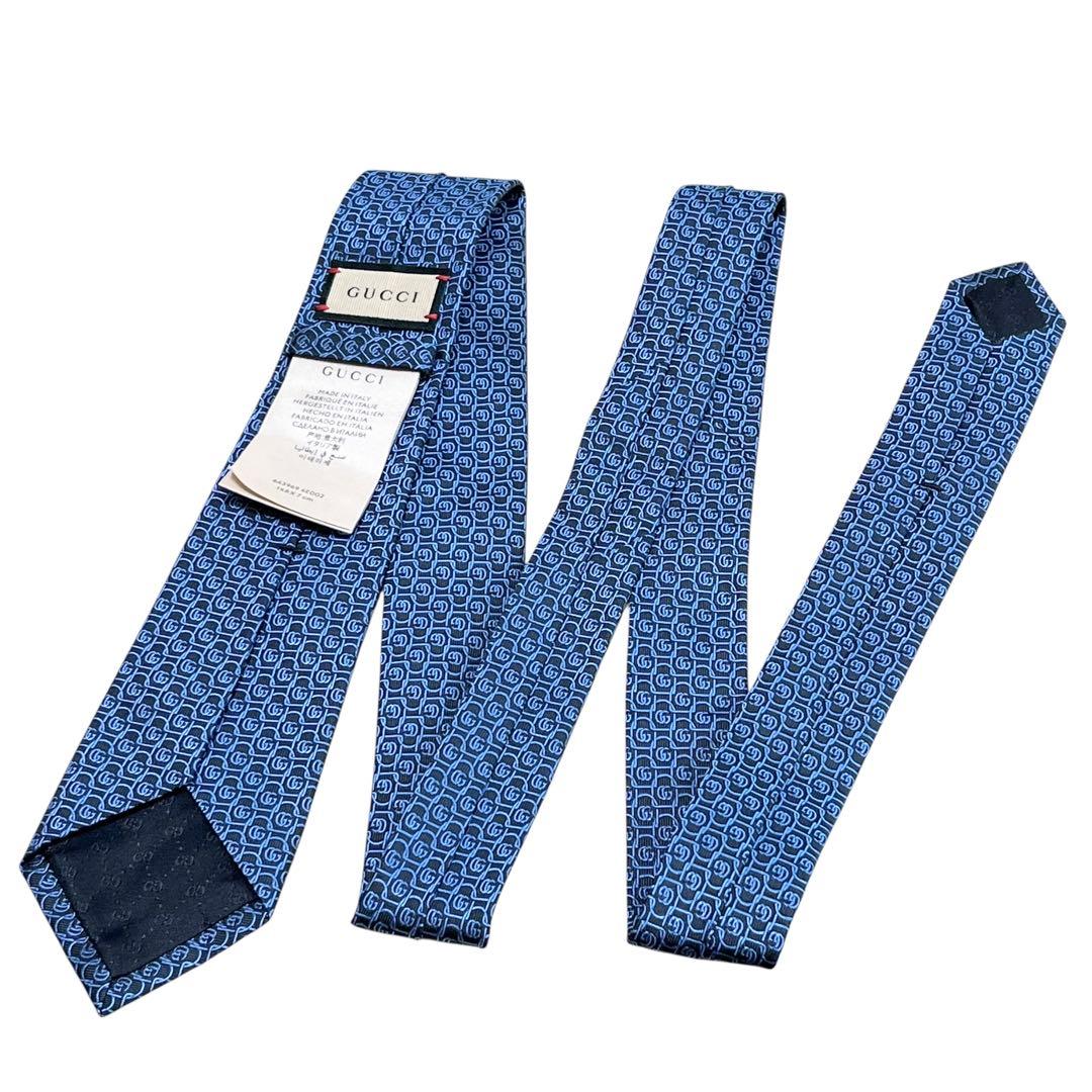 未使用 タグ付き 現行 グッチ GG柄 ダブルG 蜂 ネイビー ブルー 総柄