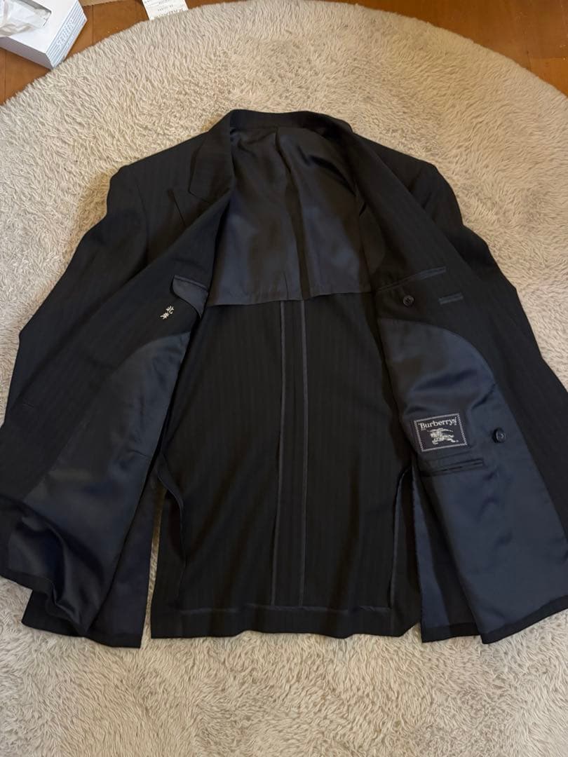 美品 バーバリー セットアップ ダブル 濃紺 ストライプ