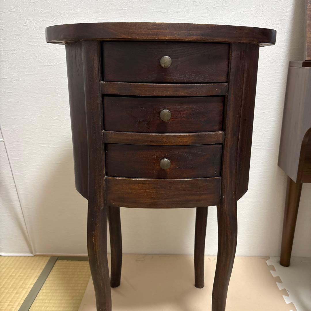 木製サイドテーブル 3引き出し ダークブラウン アジアン アンティーク