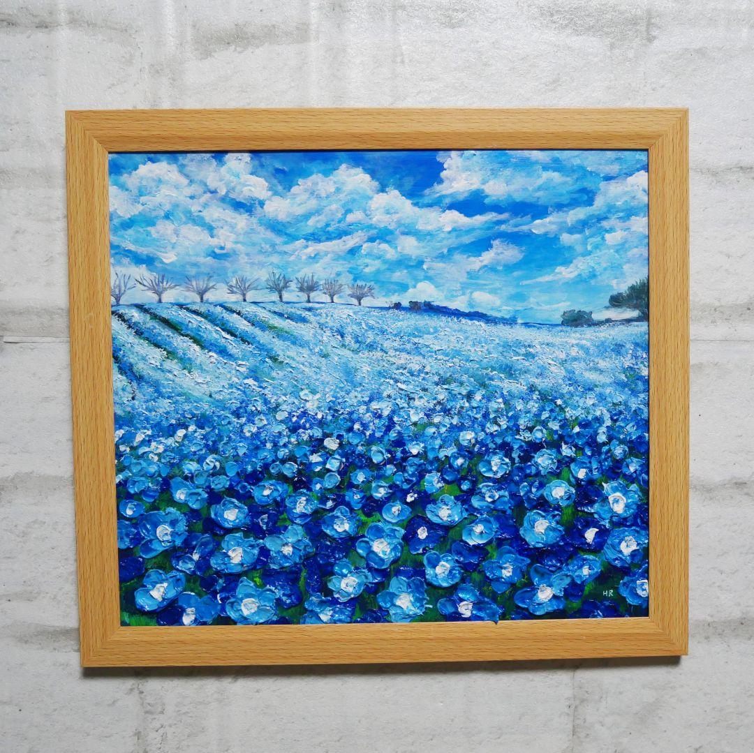 油絵 油彩 油彩画 絵画 絵【ネモフィラブルーの丘】 - メルカリ