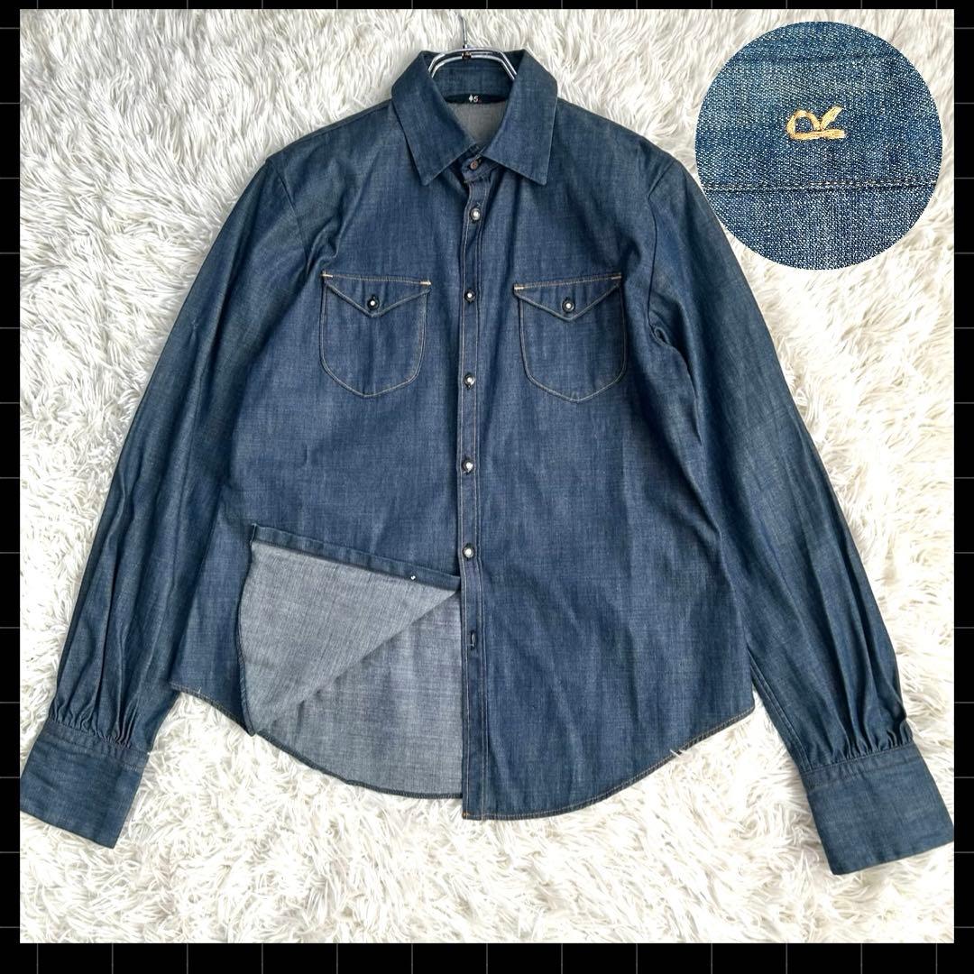 【極美品】45R インディゴ染め デニムシャツ コットン100%サイズ3 Ｒ刺繍 極美品】45R インディゴ染め デニムシャツ コットン100%R刺繍