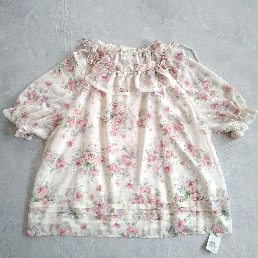 ローズティアラ】未使用 46 洗える ローズプリント フリルカラー