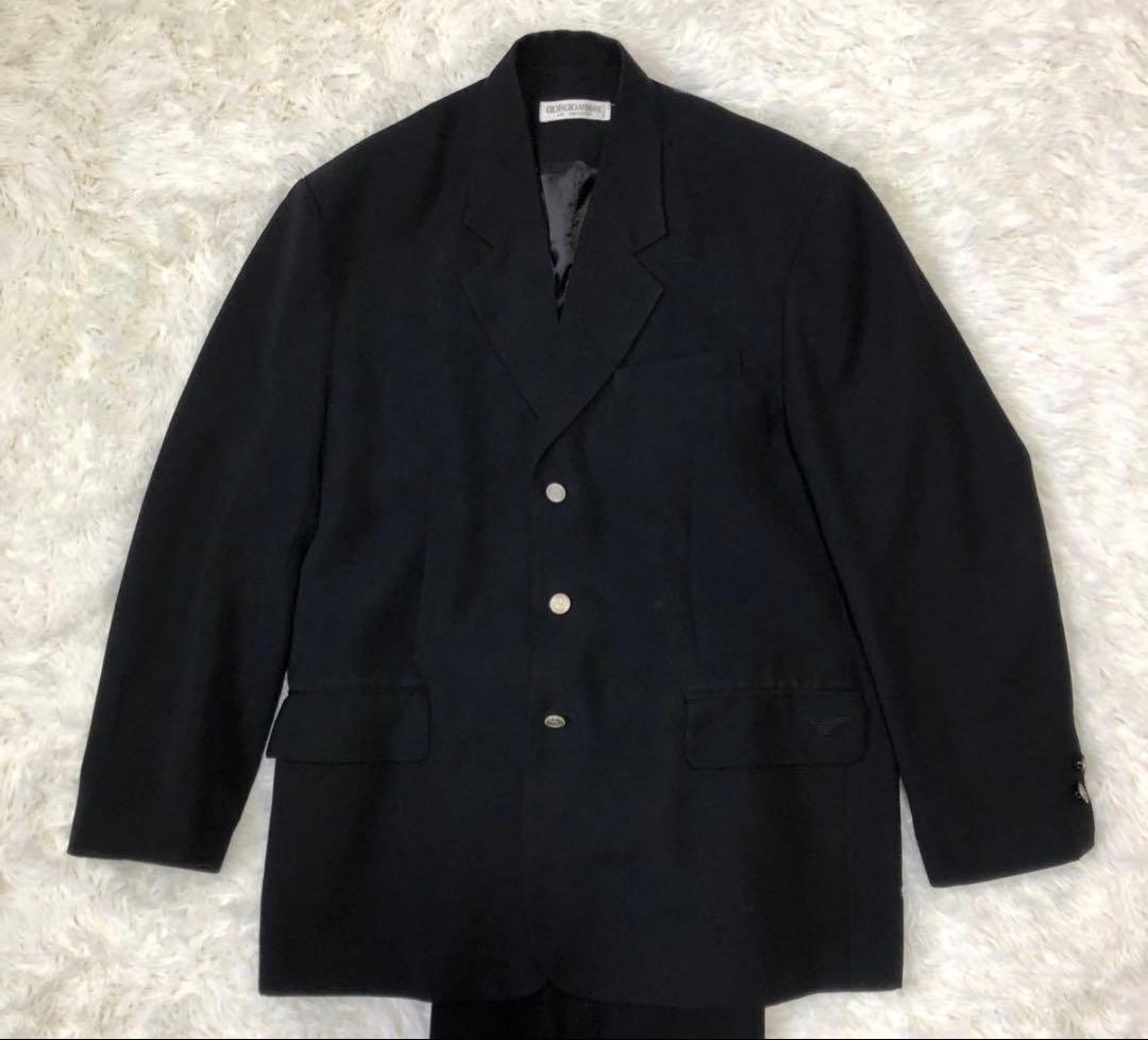 【希少】ジョルジオアルマーニ　スーツ　セットアップ　装飾銀ボタン　XL 希少】ジョルジオアルマーニ スーツセットアップ XL ストライプ ダブル