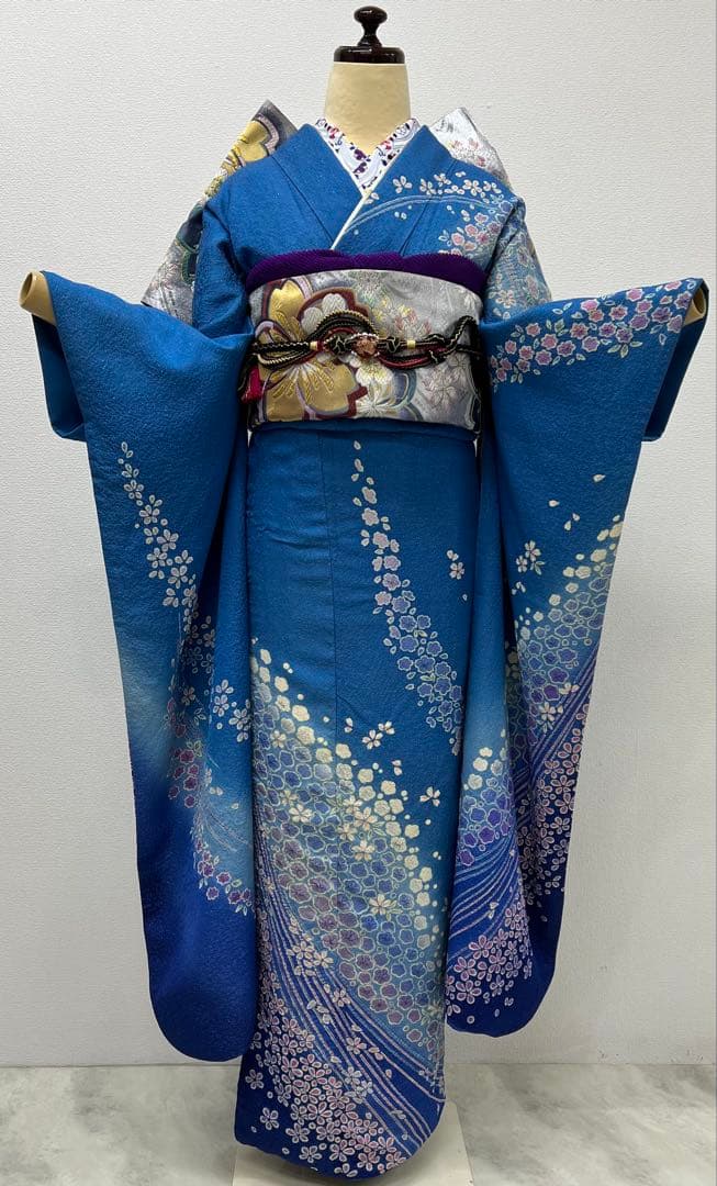 振り袖 フルセット ブルー 別誂長襦袢 成人式 朧 銀通し 708 - メルカリ