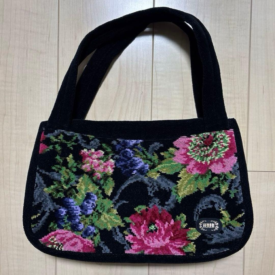 ニ*︎様 フェイラー FEILER 美品 花柄 黒 シェニール織 トートバッグ