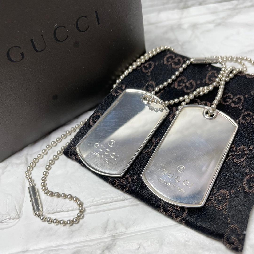 グッチ GUCCI ネックレス プレート シルバー925 ドッグタグ ダブル