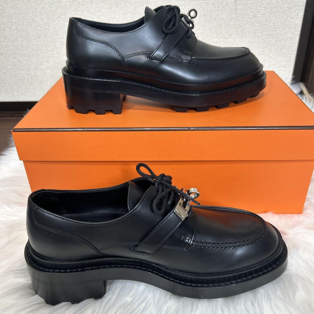 未使用級 HERMES エルメス 革靴 ケリー ダービー ファースト 36 黒