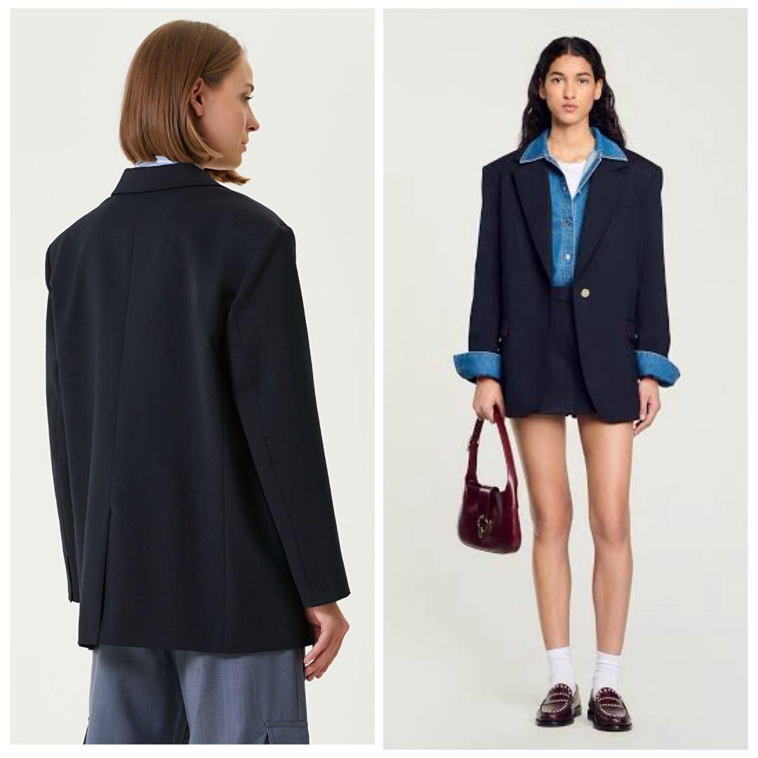 SANDRO サンドロ ネイビー ジャケット 36 紺 ピンストライプ - メルカリ