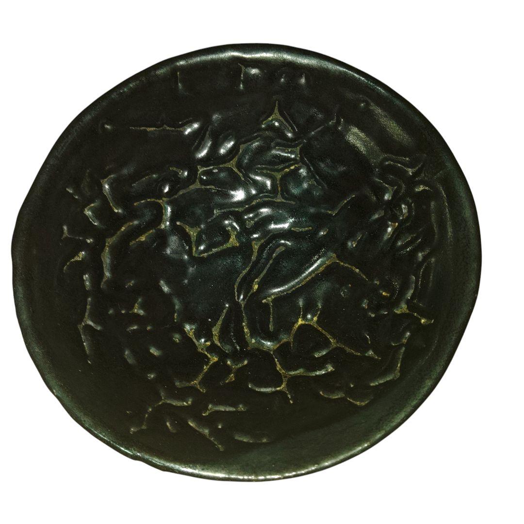 K*ん様 瀬戸黒茶碗　梅花皮手抹茶茶碗　茶道 こころ粋 / 志戸呂焼 丹黒梅花皮 茶碗 鎬 (共箱付) ～直透窯～