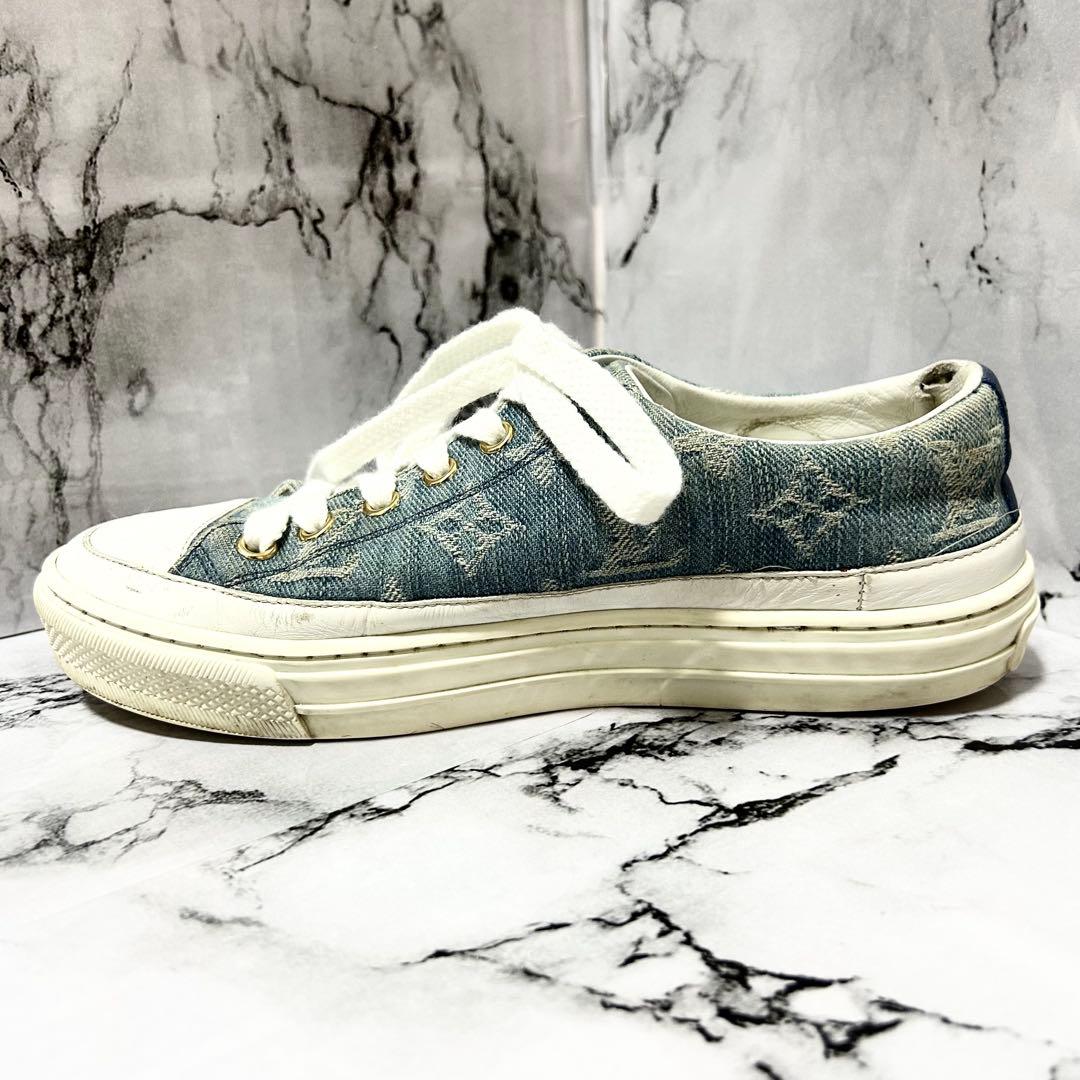 ルイヴィトン デニムスニーカー モノグラム 青 22.5cm 保存袋付き