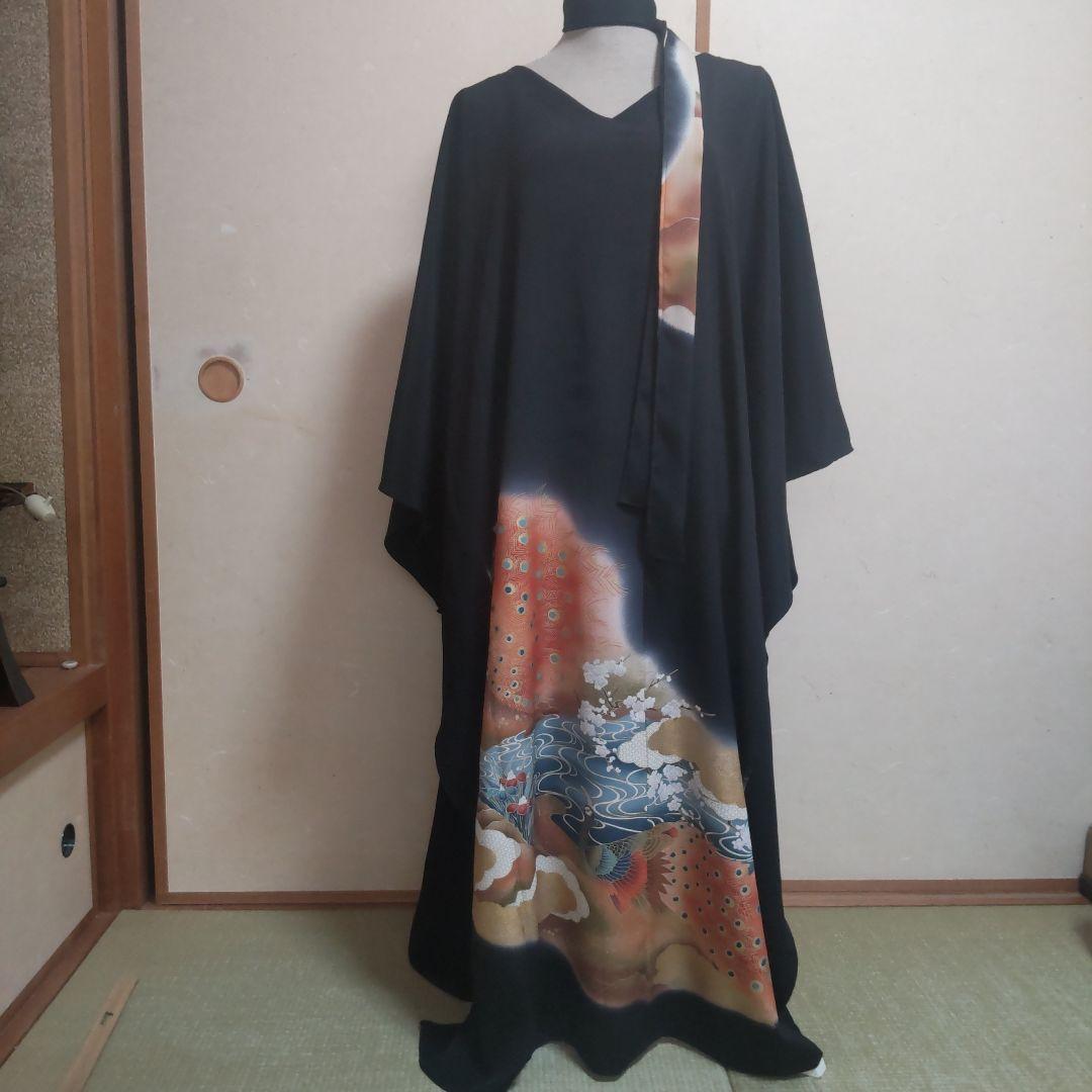 正絹 作家物 黒留袖 着物リメイク ロングドレス セミオーダー - メルカリ