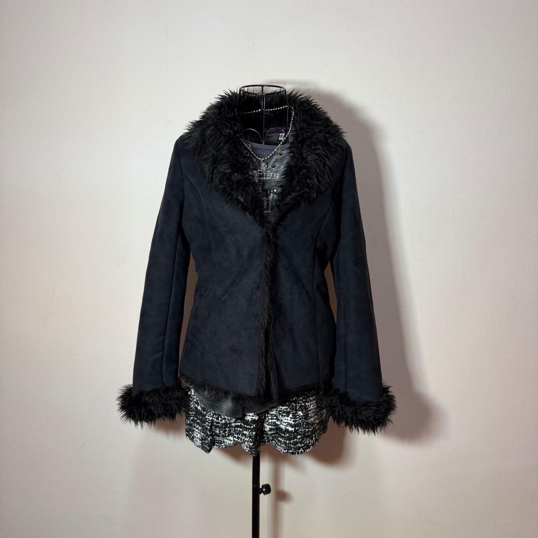 00s archive ファー付 スエードジャケット 黒 Y2K ダークコア M - メルカリ