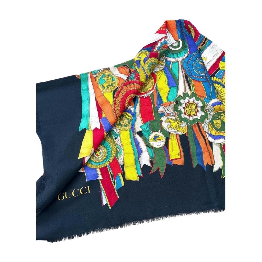 美品 GUCCI グッチ イタリア製 大判ストール ロゼット リボン柄