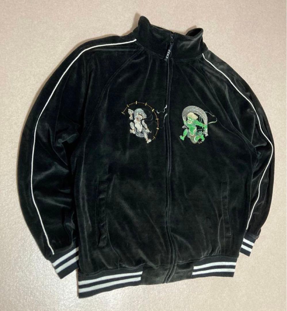 希少 一点物 是空 ZEKY 別珍 ベロア スカジャン 風神雷神 ライン 刺繍