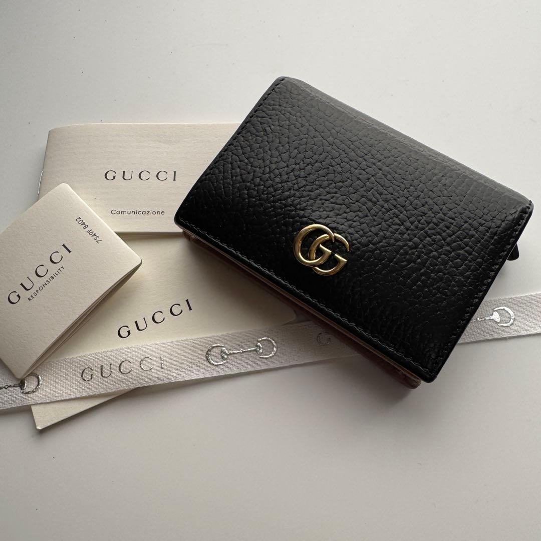 【美品】 182 GUCCI グッチ マーモント 2つ折り 財布 コンパクト グッチ GUCCI 二つ折り財布 ミニ財布 レディース プチ マーモント