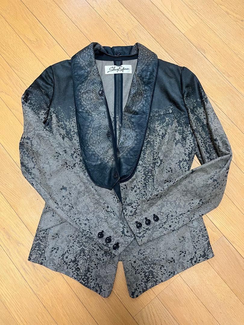 シェアスピリット レザー切り替え レース装飾 総柄テーラード