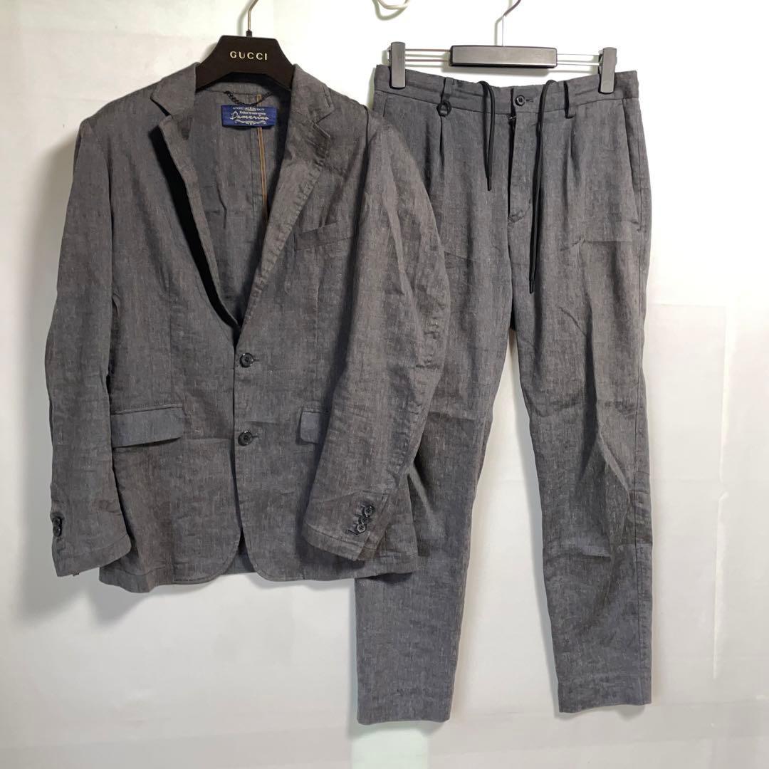美品 ナノユニバース ダメリーノ セットアップ リネン スーツ グレー