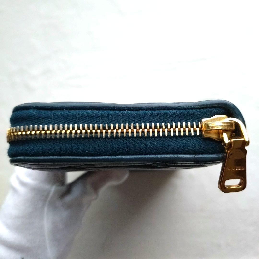 MIUMIU 長財布 マテラッセ ラウンドジップ ゴールドロゴ ブルー系 希少