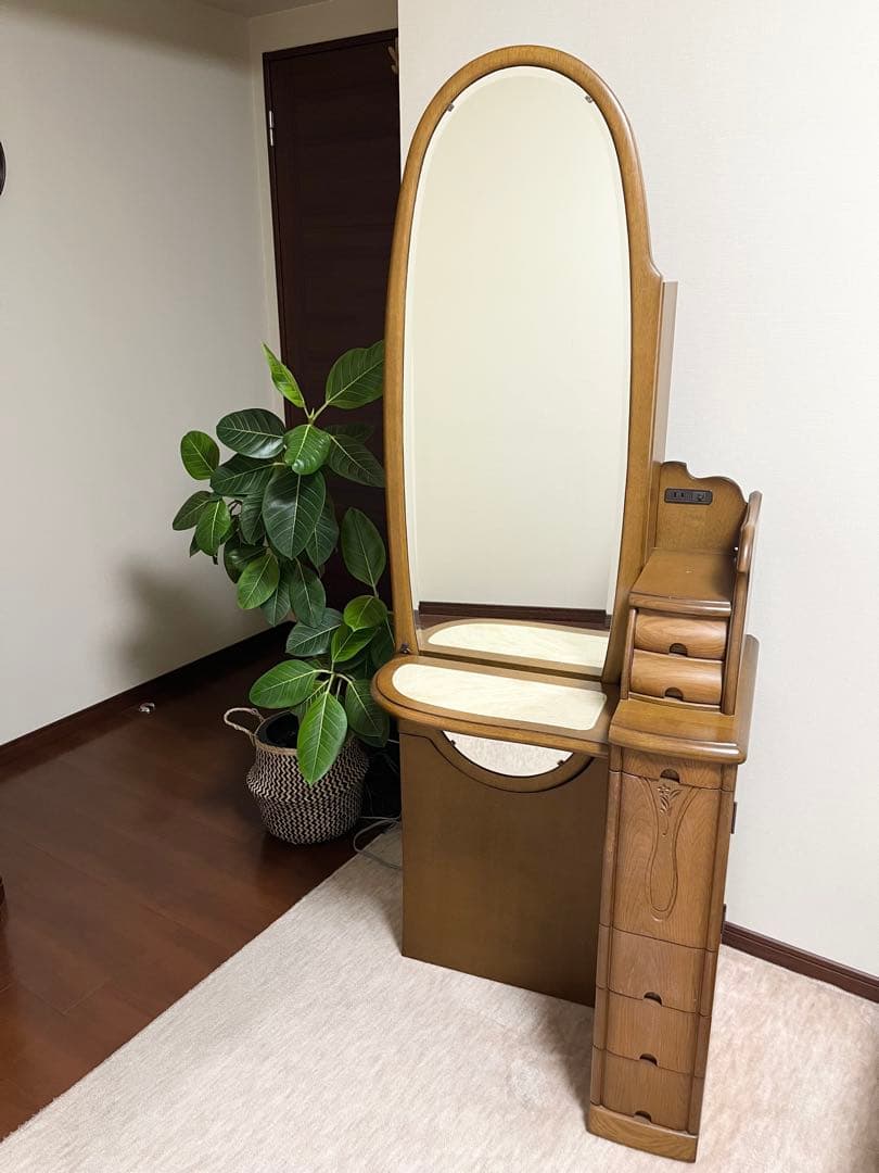 【１月８日出品終了】ドレッサー　鏡台 姿見　化粧台　ナラ材 ドレッサー 鏡台 テーブル コンパクト 姿見ドレッサー 化粧台 ミニ