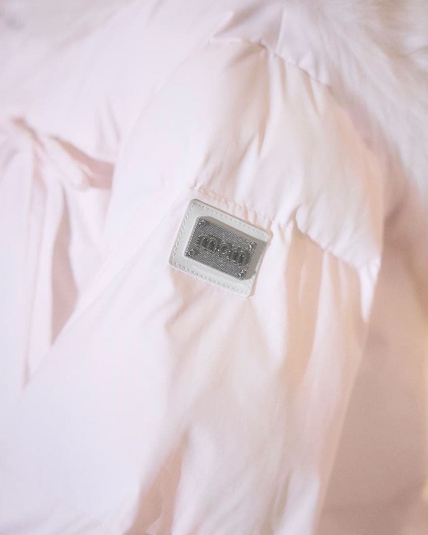 新品タグ付 ミシェルマカロン ピンク フリー ファーフードリボンダウン