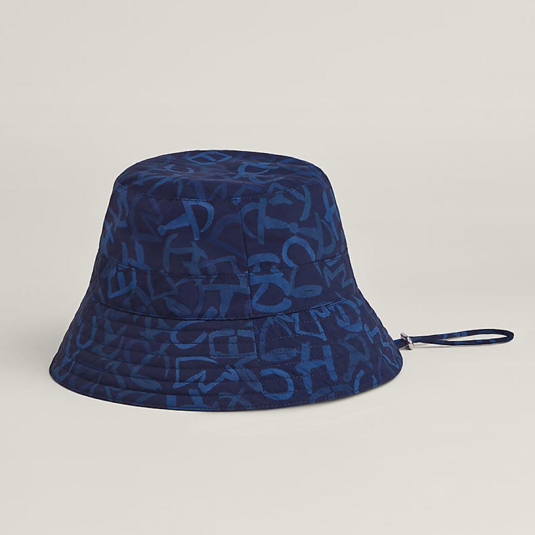 エルメス ￼ ハット マイロ58 サイズ ネイビー ロゴパターン バケット