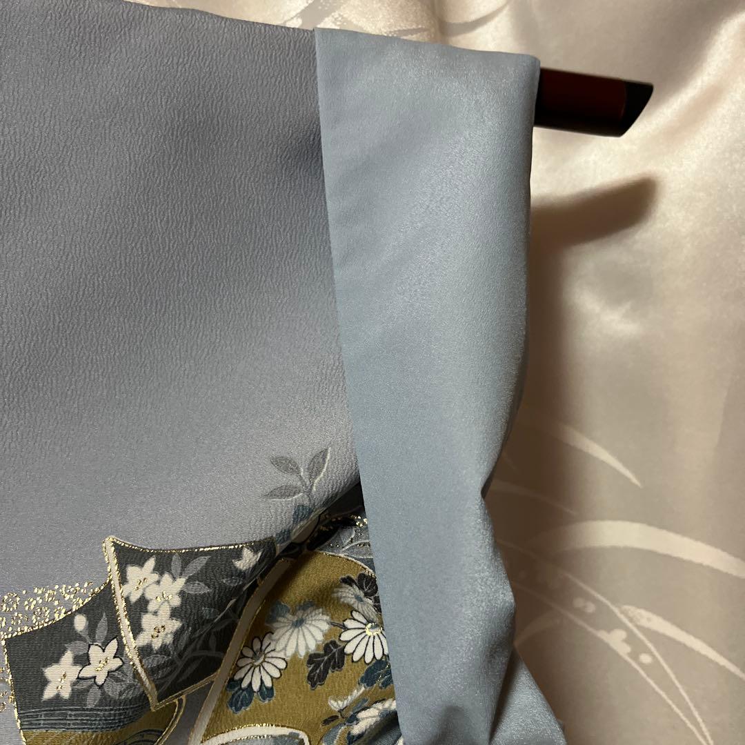 【胴抜き】洗える着物　訪問着　グレイッシュな水色