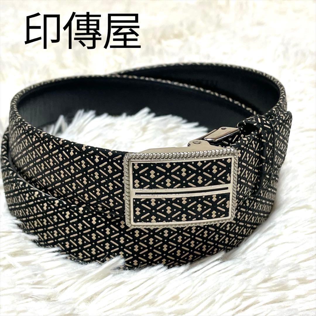 印傳屋 印伝 鹿革 レザーベルト 黒 インデンヤ ひょうたん M30 - メルカリ