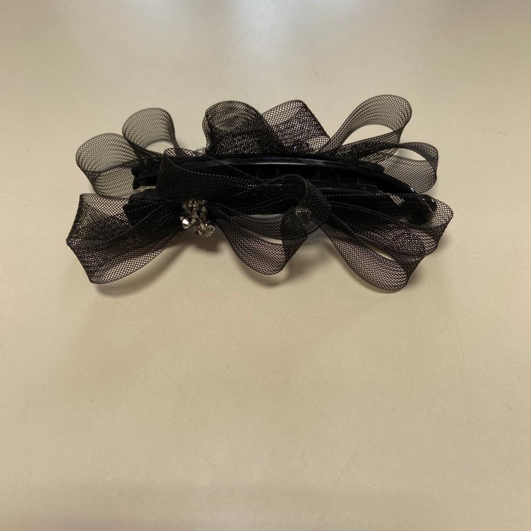 ブラックメッシュリボンヘアクリップ Port（ポート） ヘアクリップ ボリューム ビッグ リボン バンス