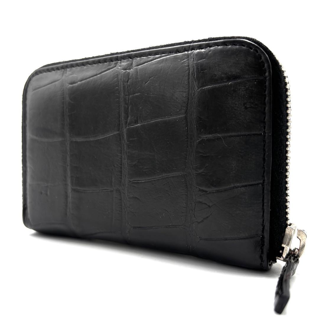 【美品】グッチ クロコダイル ケース レザー コンパクトウォレット 黒 GUCCI グッチ クロコダイル パーティ クロコレザー ブラック