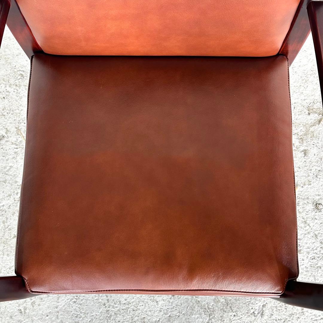 ☆1980年代☆ morishigeオリーブ印 アームチェア 本革 国産高級家具