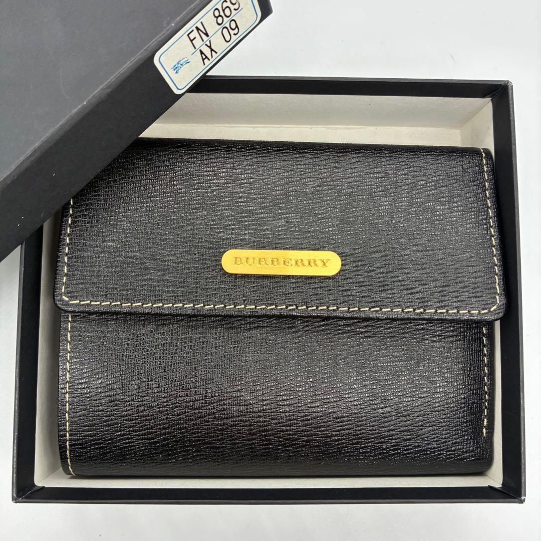 美品】バーバリー 二つ折り財布 ブラック レザー ゴールド金具 ノバ