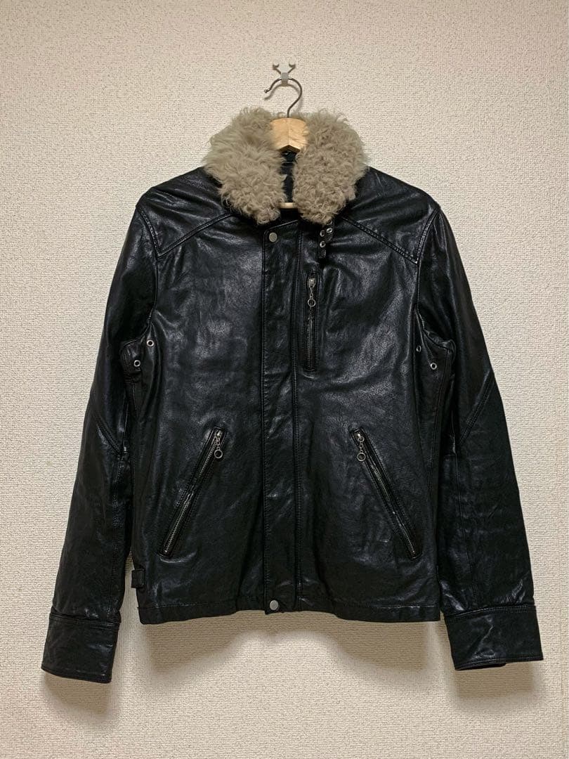 HALB ボア レザージャケット boa biker jacket 00s 襟ボアフェイクレザー中綿ブルゾン（ライダースジャケット）｜hellam