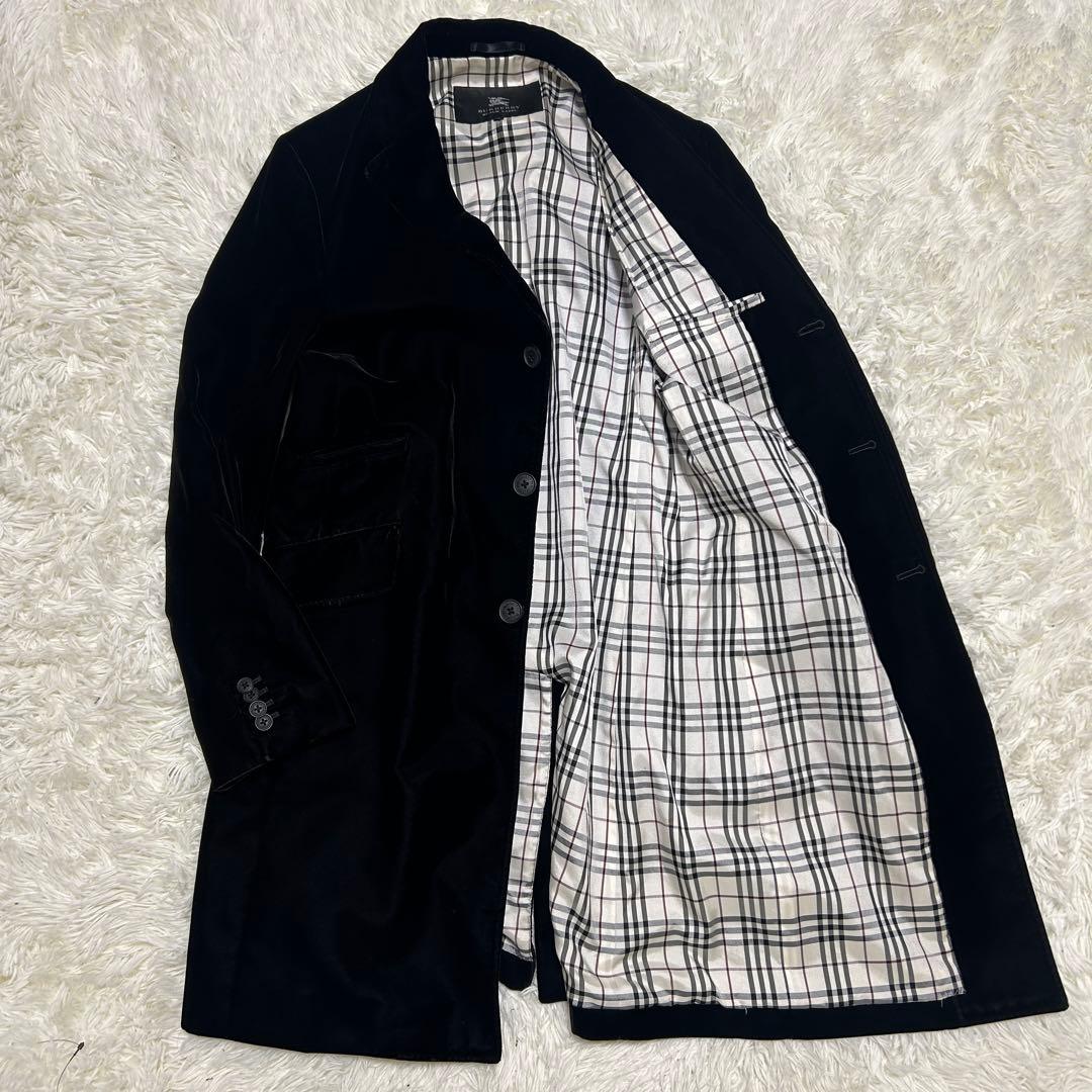バーバリーブラックレーベル　チェスターコート ノバチェック ベロア　ブラック　L