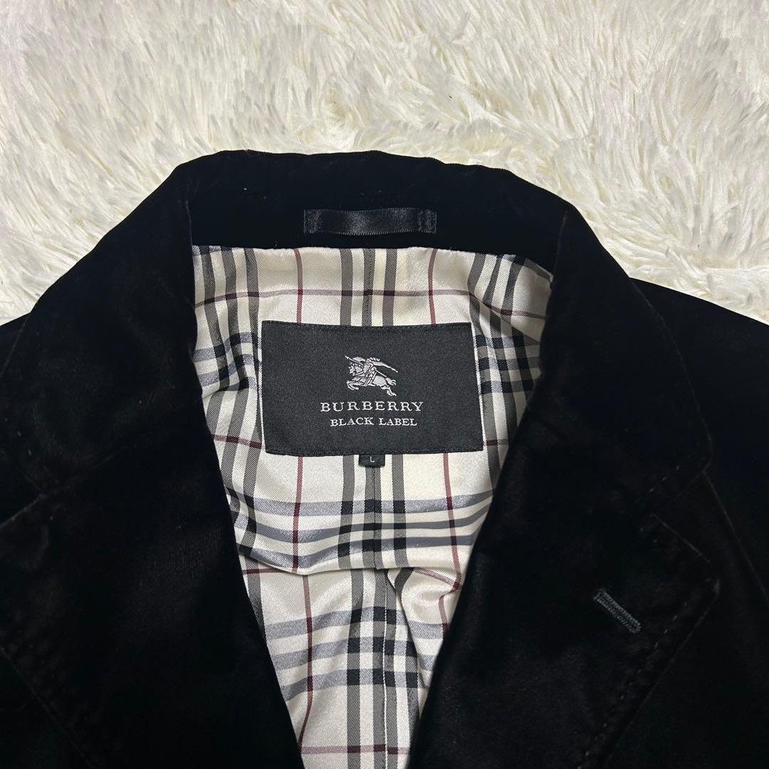 バーバリーブラックレーベル　チェスターコート ノバチェック ベロア　ブラック　L