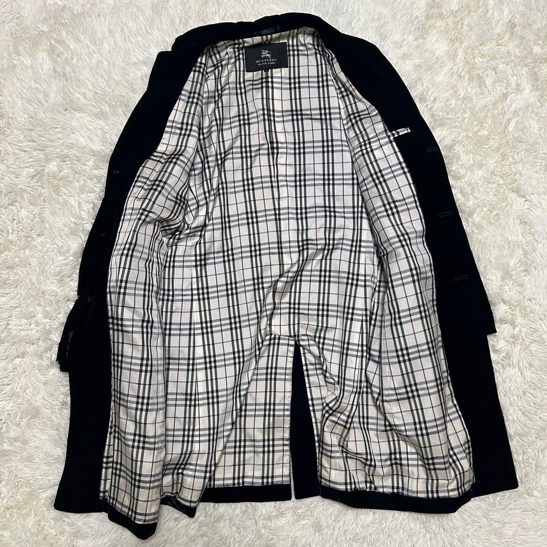 バーバリーブラックレーベル　チェスターコート ノバチェック ベロア　ブラック　L