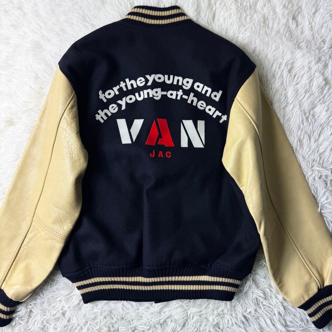 美品/希少✨VAN JACKET スタジャン 袖レザー アーチロゴ ネイビー
