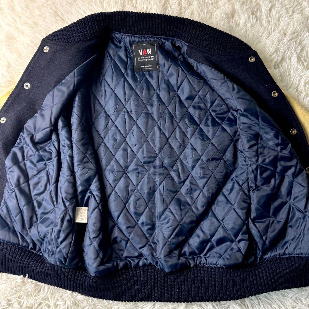 美品/希少✨VAN JACKET スタジャン 袖レザー アーチロゴ ネイビー