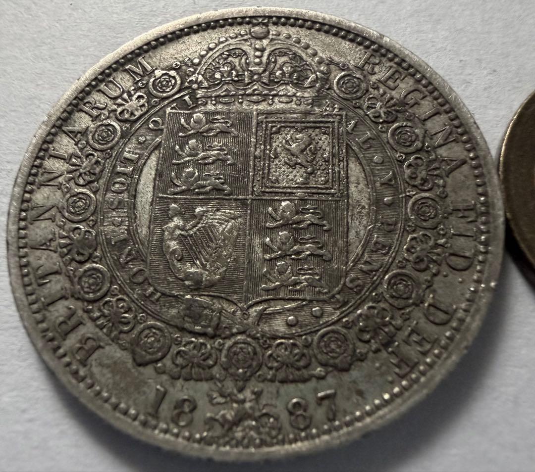 1887年英国ジュベリーヘッドヴィクトリア女王 ハーフクラウン銀貨