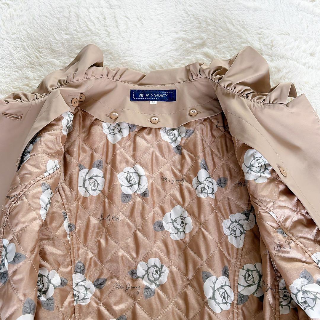 美品✨【エムズグレイシー】中綿ライナー スプリングコート 花柄 ベージュ 40