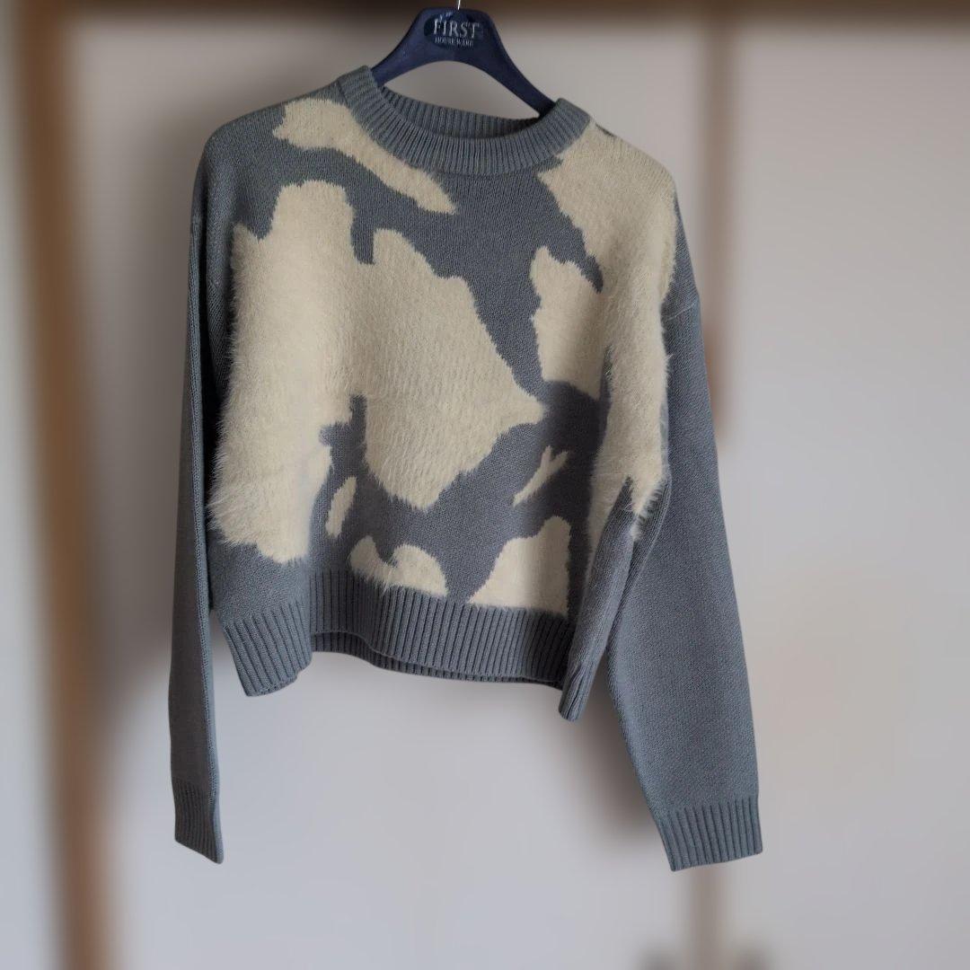 グレー・アイボリー 長袖ニットセーター Fサイズ - メルカリ