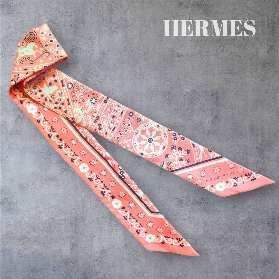 【極美品】HERMESエルメスツイリー PEUPLE DU VENT風の民ピンク