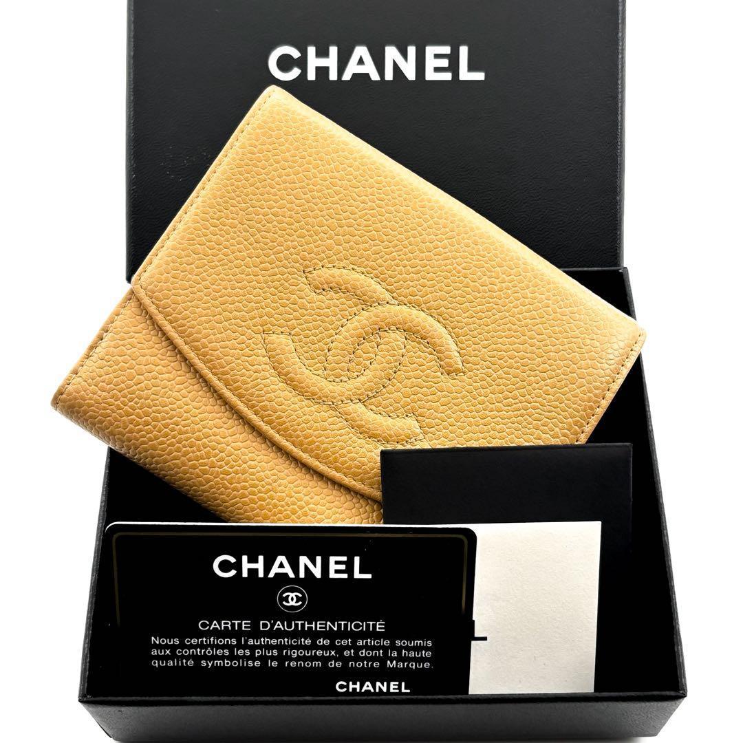 美品✨】シャネル 財布 ココステッチ キャビア Wホック 二つ折 BE