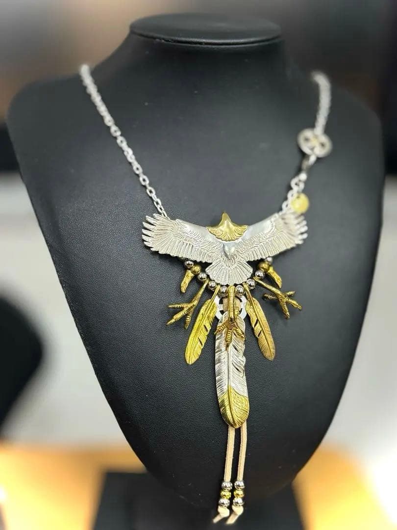 925特大イーグル 金爪先金フェザーセット！フェザーネックレス　登坂広臣キムタク