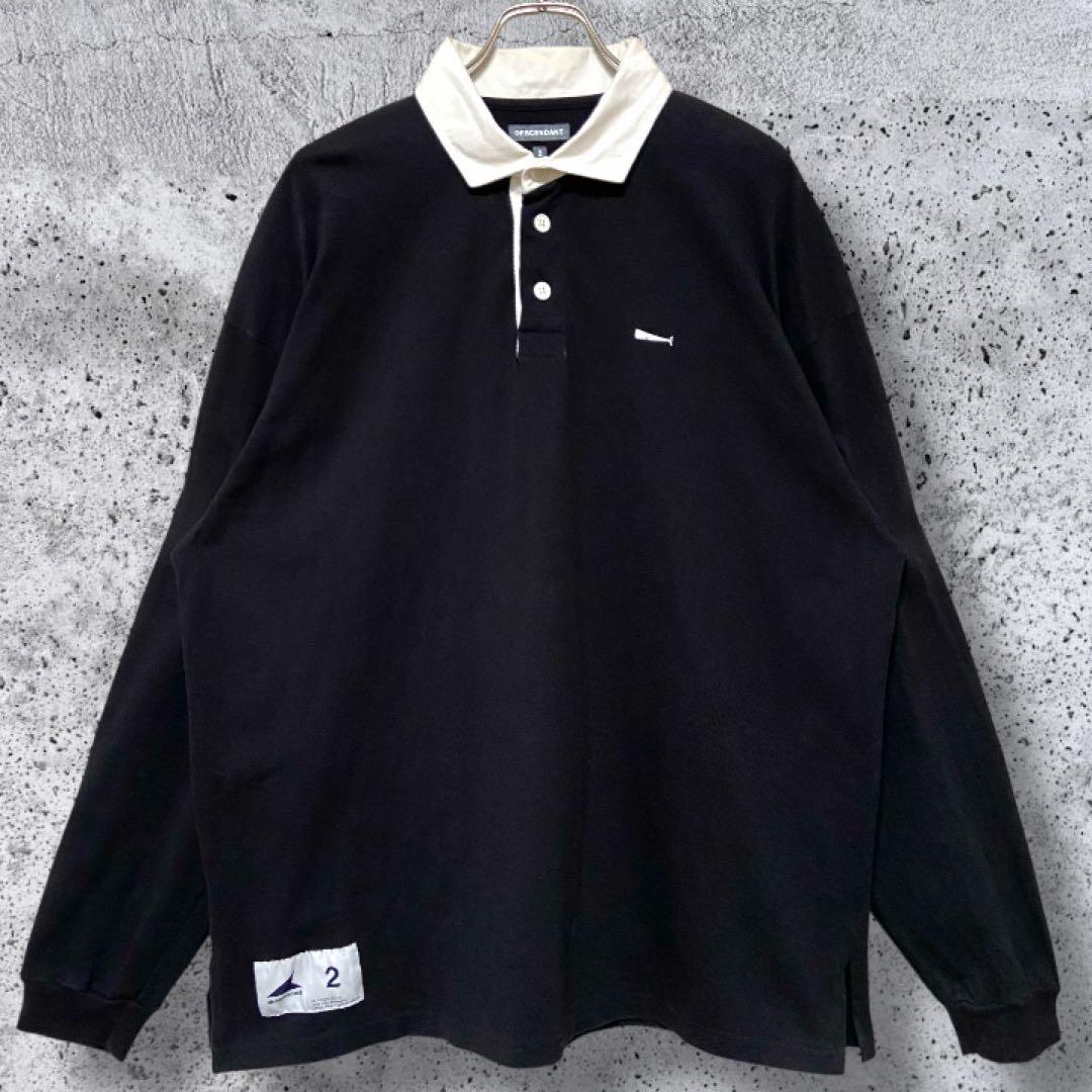 ロゴ刺繍】DESCENDANT 長袖 ポロシャツ 黒 サイズ② XL相当 窪塚