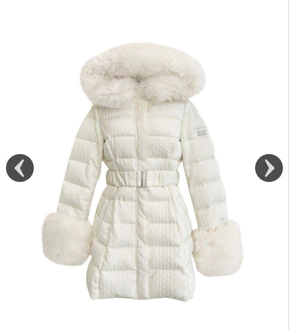 ミシェルマカロン ケーブル柄ベルトダウンコート アイボリー