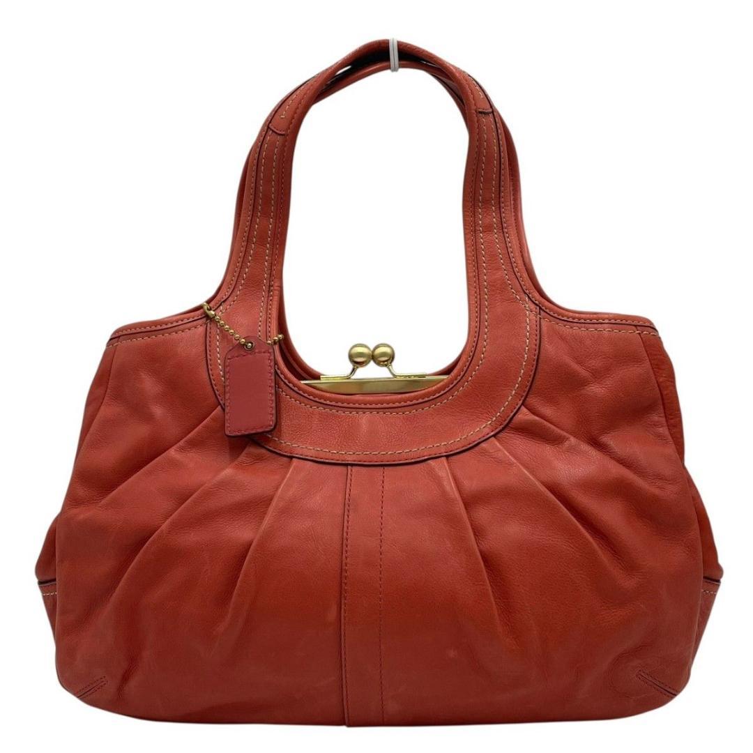 美品 コーチ トートバッグ ハンド レザー オレンジ 12248 がま口